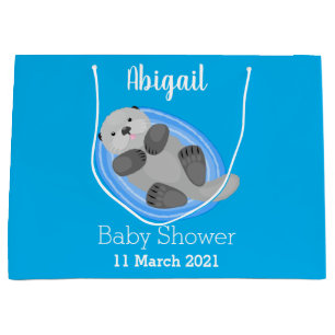 Grand Sac Cadeau Caricature bleu loutre de mer joyeux