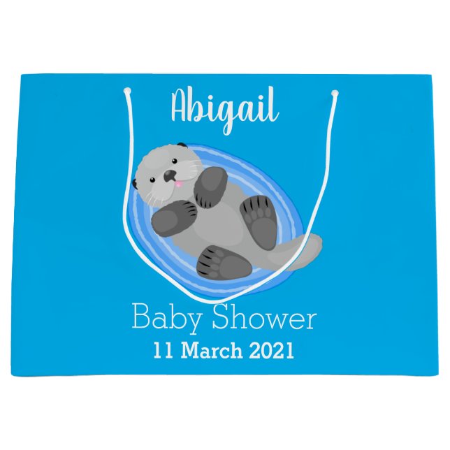 Grand Sac Cadeau Caricature bleu loutre de mer joyeux (Devant)