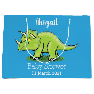 Grand Sac Cadeau Caricature de dinosaure de triceratops vert mignon