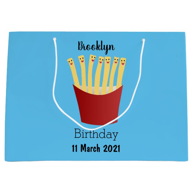 Grand Sac Cadeau Caricature de frites Cute kawaii fast food (Devant)