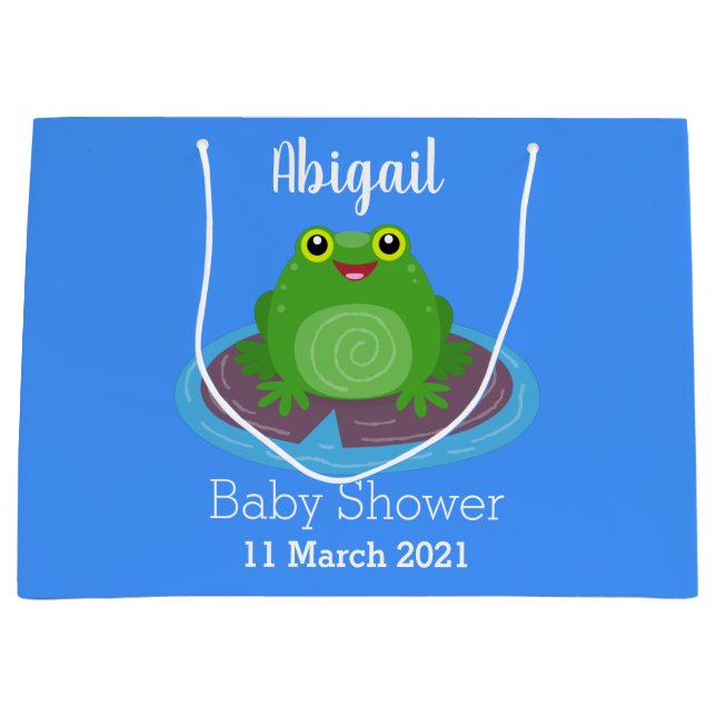 Grand Sac Cadeau Caricature de grenouille verte mignonne (Devant)