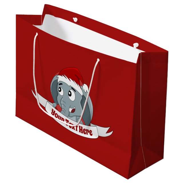 Grand Sac Cadeau Caricature de Noël avec un grand cadeau d'éléphant (Devant Angle)
