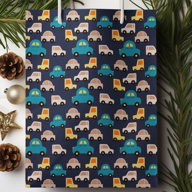 Grand Sac Cadeau Caricature de voitures multicolores (gift bag, birthday surprise gift bag, teddy bear gift bag, wine gift bag, travel bag, use and throw )