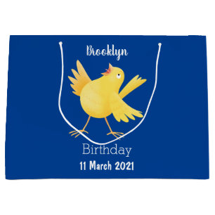 Grand Sac Cadeau Caricature d'oiseau canari jaune chantant mignon