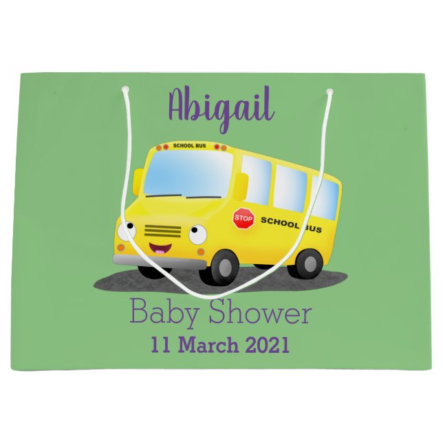Grand Sac Cadeau Caricature du bus scolaire jaune joyeux (Devant)
