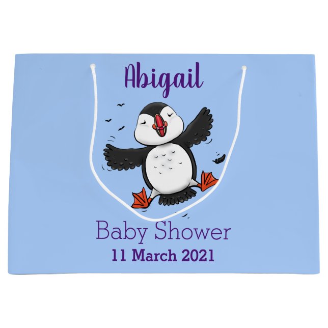 Grand Sac Cadeau Caricature en bleu bouffin joyeux (Devant)