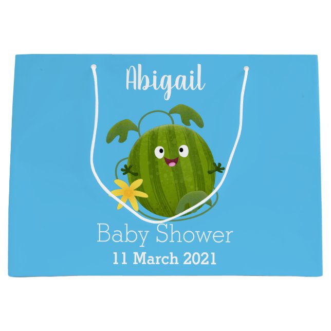 Grand Sac Cadeau Caricature joli et souriant de pastèque (Devant)