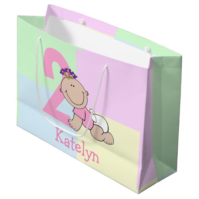 Grand Sac Cadeau Caricature mignonne Baby Girl 2e anniversaire (Devant Angle)