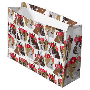 Grand Sac Cadeau Caricature pour chien de boxer coloré sans couture