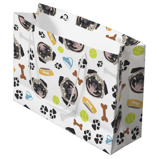 Grand Sac Cadeau Carlin de sourire de chien (Devant Angle)