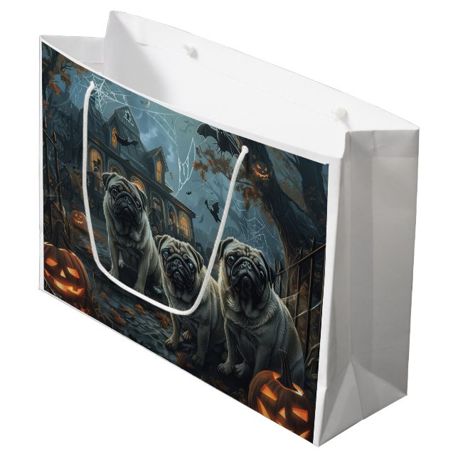 Grand Sac Cadeau Carlin Halloween Night Doggy Délice (Devant Angle)