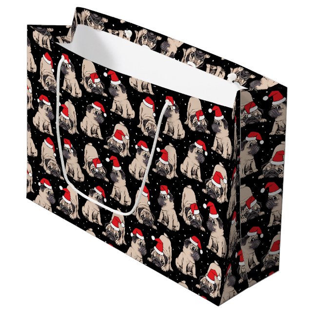 Grand Sac Cadeau Carlins en Santa Hats Motif de Noël (Devant Angle)
