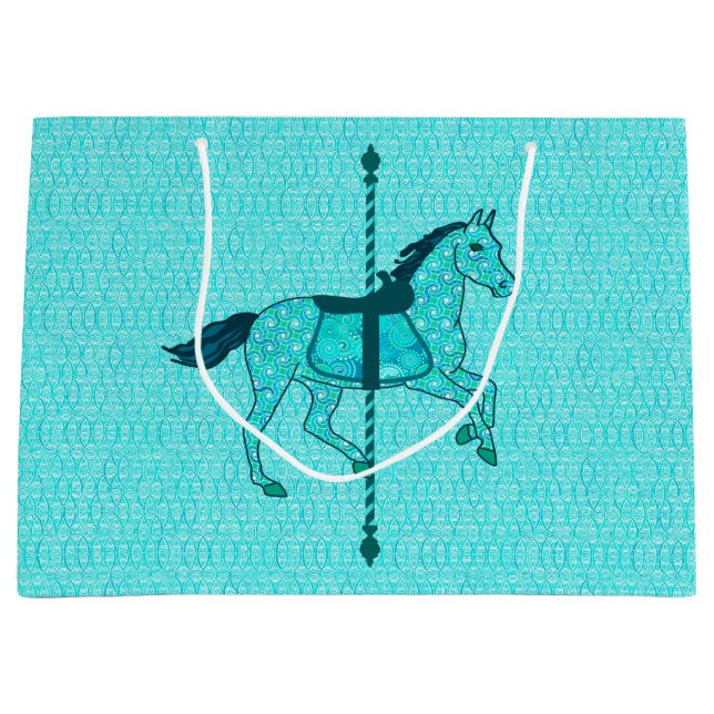 Grand Sac Cadeau Carousel Horse - Turquoise et Aqua (Devant)