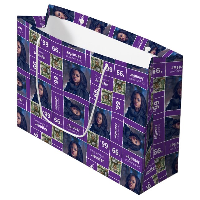 Grand Sac Cadeau Carré Photo Classe Année Purple (Devant Angle)