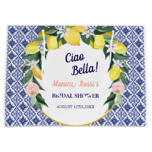 Grand Sac Cadeau Carreaux italiens bleus Citrons Ciao Bella Baby Sh
