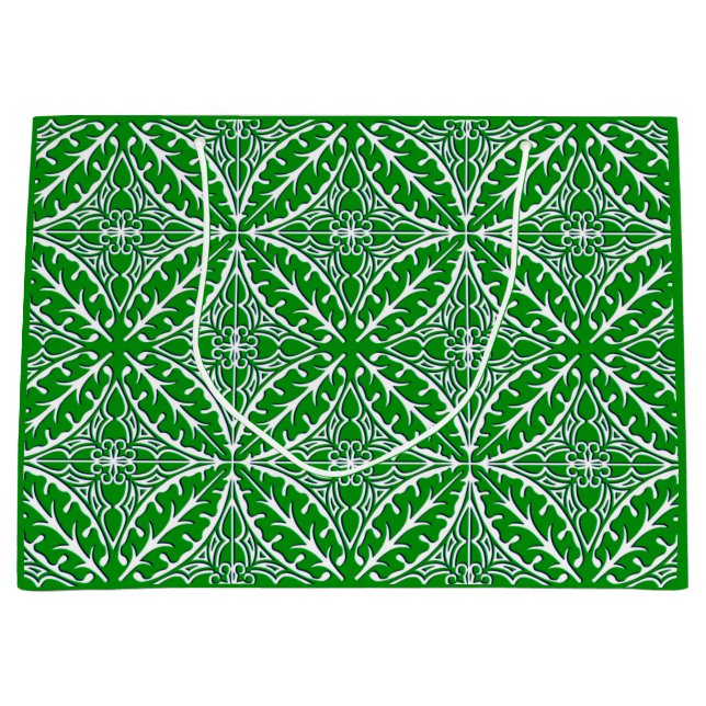 Grand Sac Cadeau Carreaux marocains - vert émeraude et blanc (Devant)