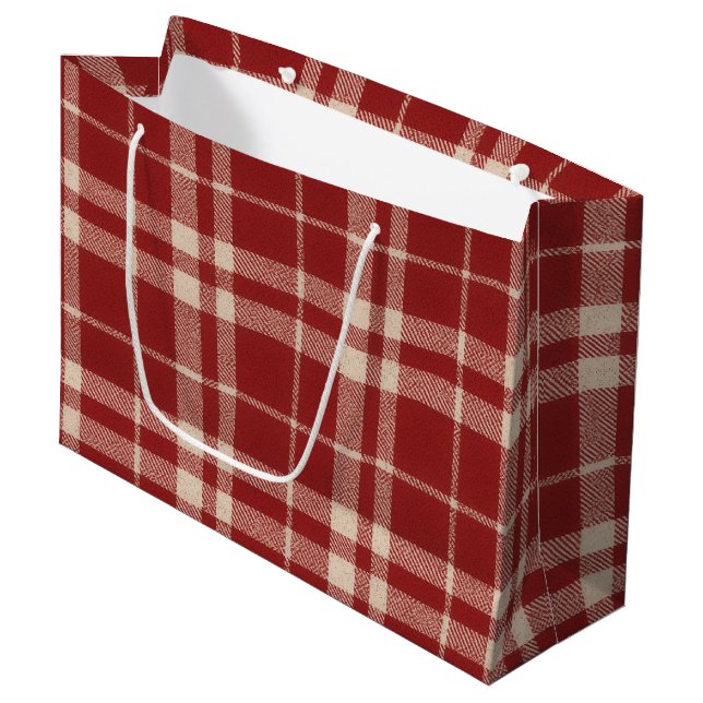 Grand Sac Cadeau Carreaux Rouges (Devant Angle)