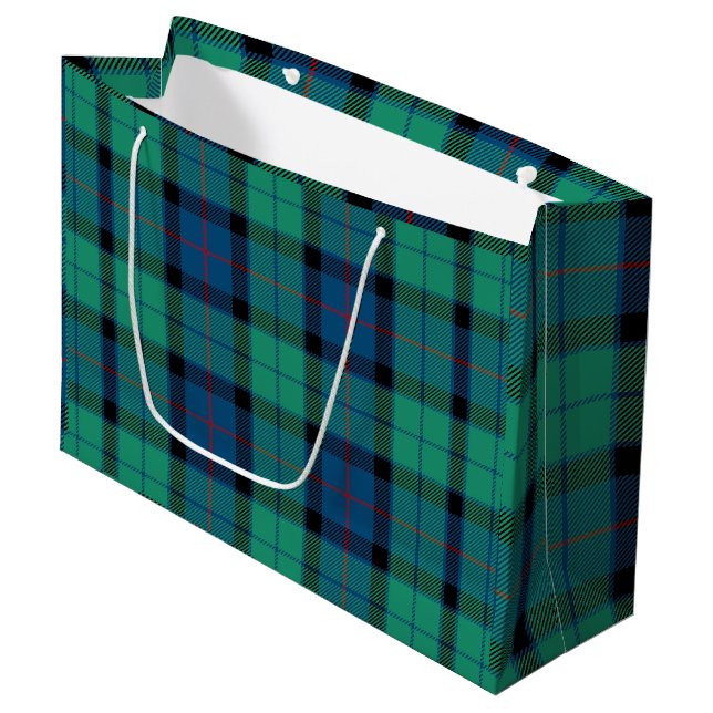 Grand Sac Cadeau Carreaux Vert Bleu (Devant Angle)