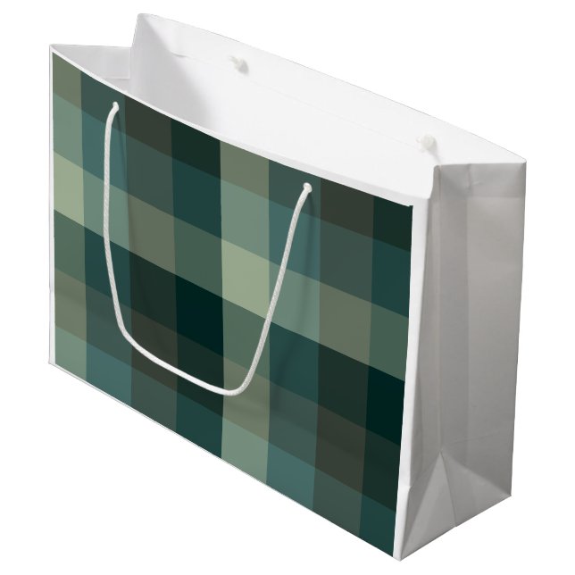 Grand Sac Cadeau Carreaux Vichy Vert Design  (Devant Angle)