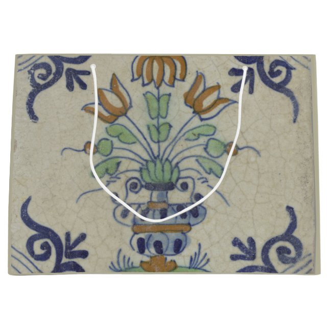 Grand Sac Cadeau Carrelage Delft Antique Pot de Fleur Céramique (Devant)