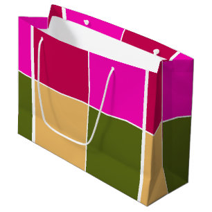 Grand Sac Cadeau Carrés de fleurs roses chaudes