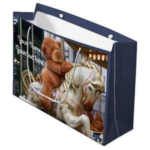 Grand Sac Cadeau Carrousel avec ours en peluche