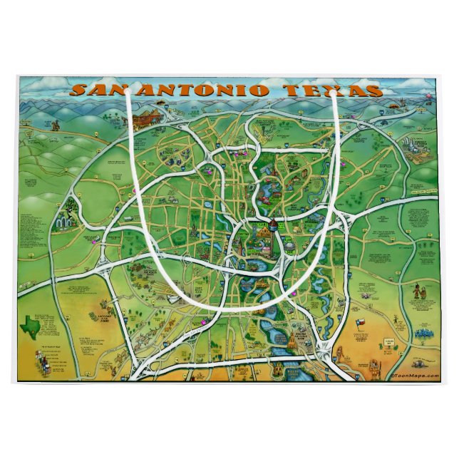 Grand Sac Cadeau Carte de bande dessinée de San Antonio le Texas (Devant)