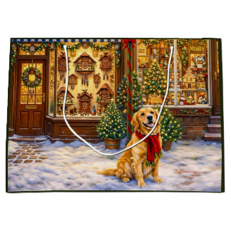 Grand Sac Cadeau Carte de Noël Golden Retriever
