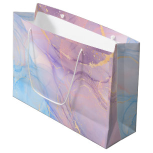 Grand Sac Cadeau Carte de visite Marbre Rose Bleu & Or