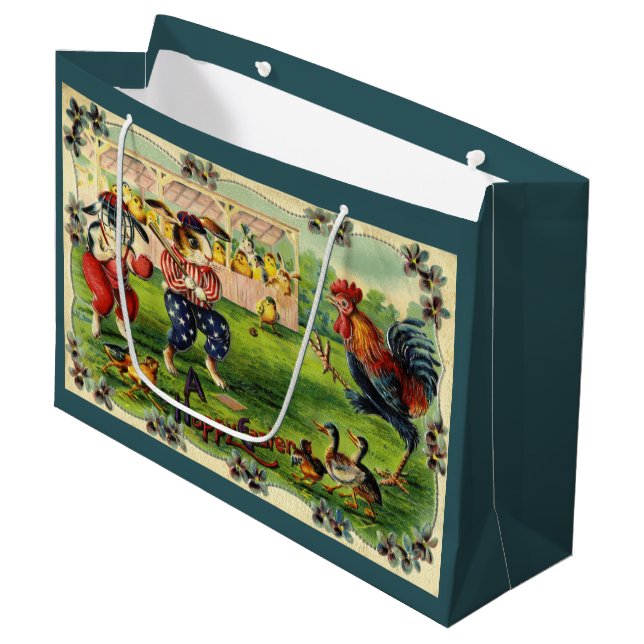 Grand Sac Cadeau Carte de voeux de baseball Bunny de Pâques (Devant Angle)