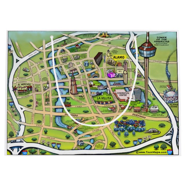 Grand Sac Cadeau Carte du centre-ville de San Antonio Texas (Devant)