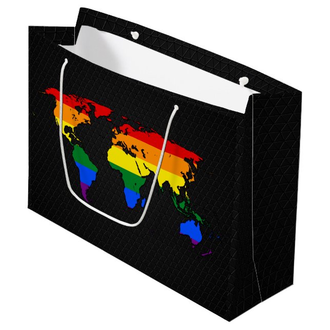 Grand Sac Cadeau Carte du monde de la fierté LGBT (Devant Angle)