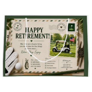Grand Sac Cadeau Carte postale thématique Golf Joyeuse Retraite