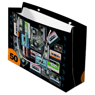 Grand Sac Cadeau Cassette audio rétro Nom de bande mixte Anniversai