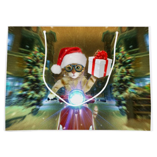 Grand Sac Cadeau Cat dans le Santa Claus a empoisonné les délicieux (Devant)