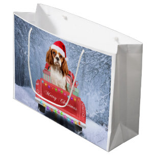 Grand Sac Cadeau Cavalier King Charles Spaniel Chien neige noël