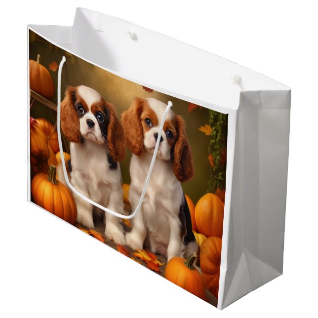 Grand Sac Cadeau Cavalier King Charles Spaniel Chiot Citrouille d'a (Devant Angle)