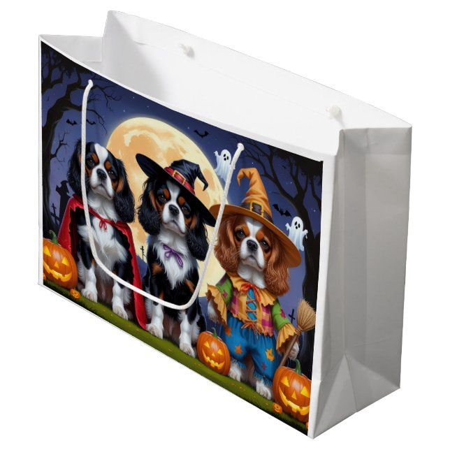 Grand Sac Cadeau Cavalier King Charles Spaniel Citrouille Halloween (Devant Angle)