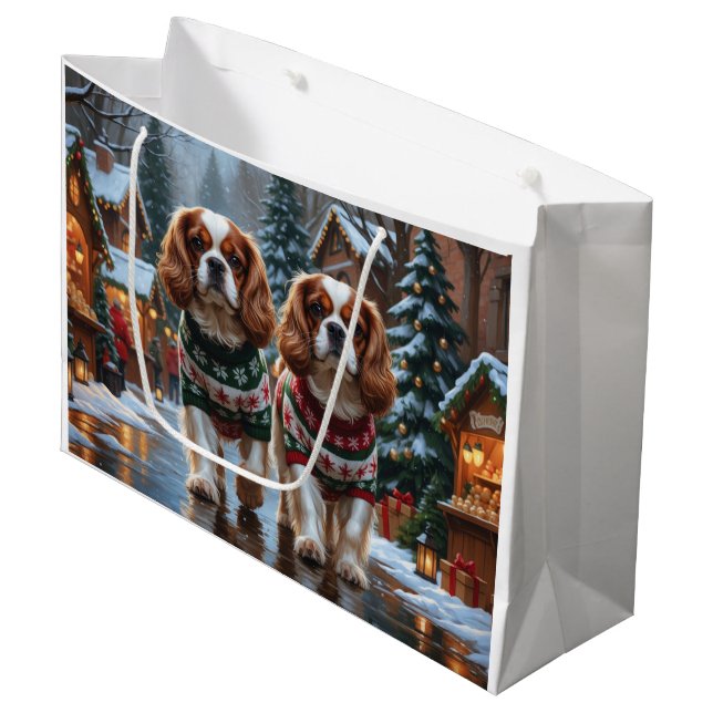 Grand Sac Cadeau Cavalier King Charles Spaniel Dogs Christmas Snow  (Devant Angle)