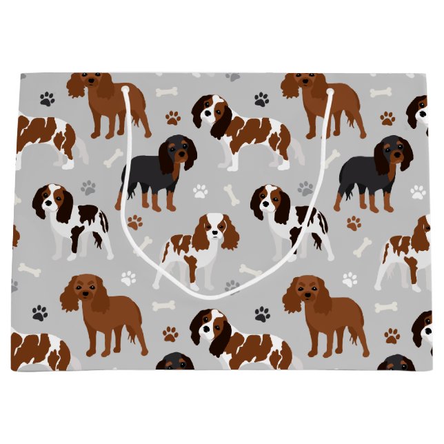 Grand Sac Cadeau Cavalier King Charles Spaniel Paws and Bones (Devant)
