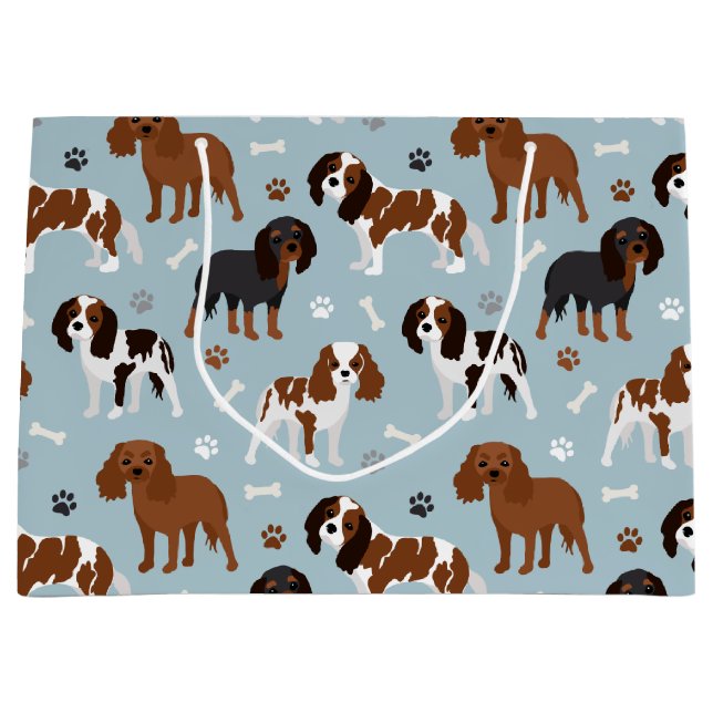 Grand Sac Cadeau Cavalier King Charles Spaniel Paws and Bones (Devant)