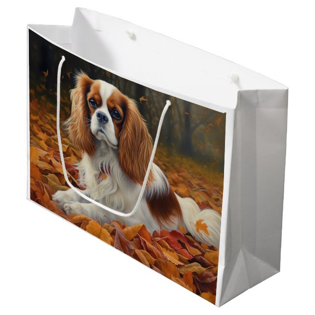 Grand Sac Cadeau Cavalier King en automne Feuilles automne Inspirat (Devant Angle)