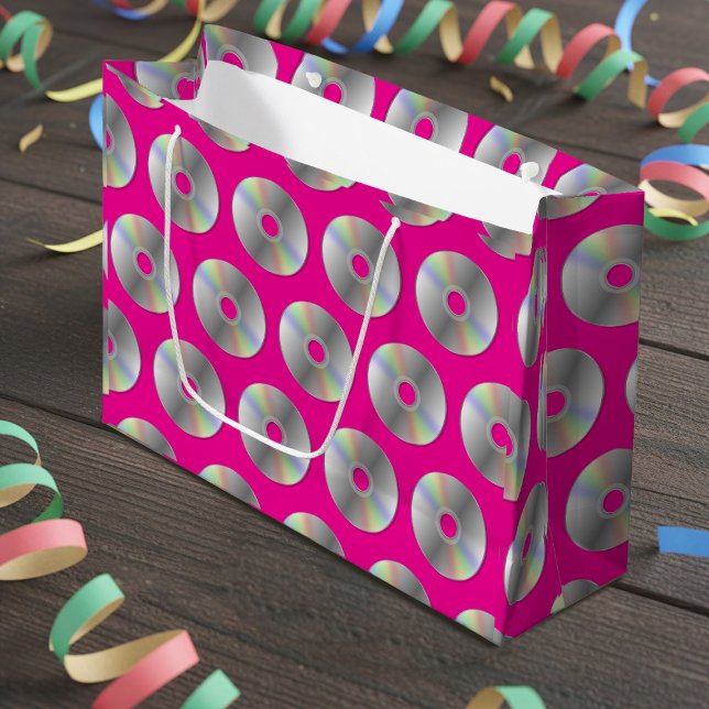 Grand Sac Cadeau CD de musique rétro Motif Hot Pink Grand Cadeau (Retro CD pattern gift bag just for you)
