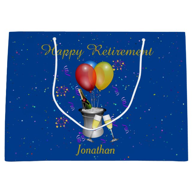 Grand Sac Cadeau Célébration de la retraite Sparkling Vin bleu (Devant)