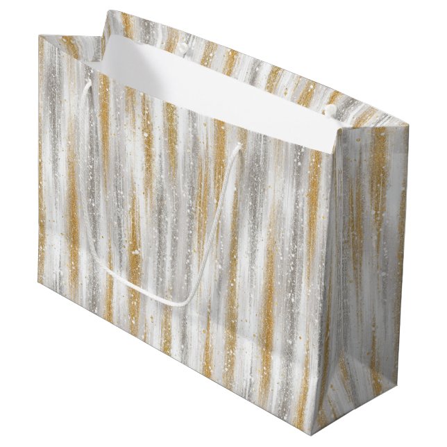 Grand Sac Cadeau Célébration de Noël en Or Argent (Devant Angle)