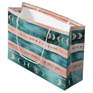 Grand Sac Cadeau Céleste Rustique à Rayures Lune Soleil Terreux (1)