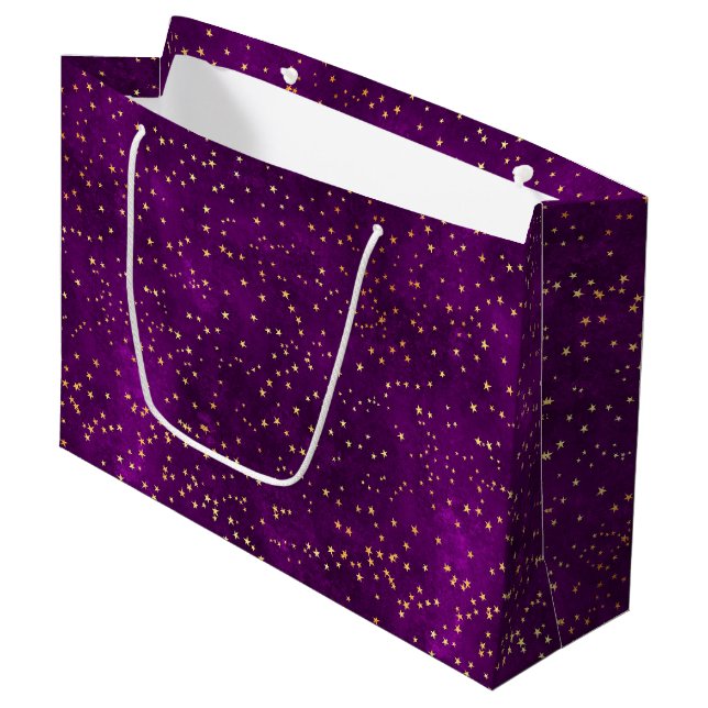 Grand Sac Cadeau Celestial Purple & Yellow Starry Night Pattern (Devant Angle)