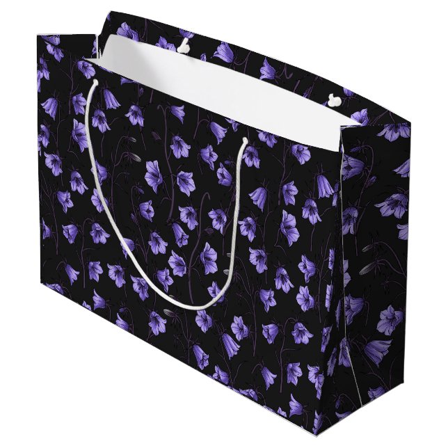 Grand Sac Cadeau Cellules bleues de minuit, cloches, Bellflowers (Dos Angle)