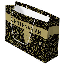 Grand Sac Cadeau Centenaire 100e anniversaire Motif noir/or