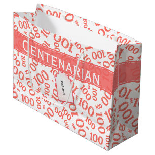 Grand Sac Cadeau Centenarian, Coral 100 Motif de nombre aléatoire